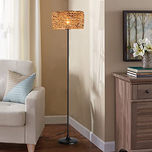 Lustorm 1 Boho Floor Lamp Standing Lighting With Straw Rattan Round Lampshade Industrial Style E26 Lighting With Pedal On/Off Switch Cable Lamps For Bedroom #TOP4