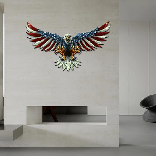 Wocoka EAGLE-02100 Metal American Bald Eagle Wall Art,40 Inch*24 Inch Oversize Metal Eagle Wall Decor American Flag Bald Eagle Hanging Patriotic Sculpture Independence Day Wall Decorations(4 Pieces Combined) thumb #3
