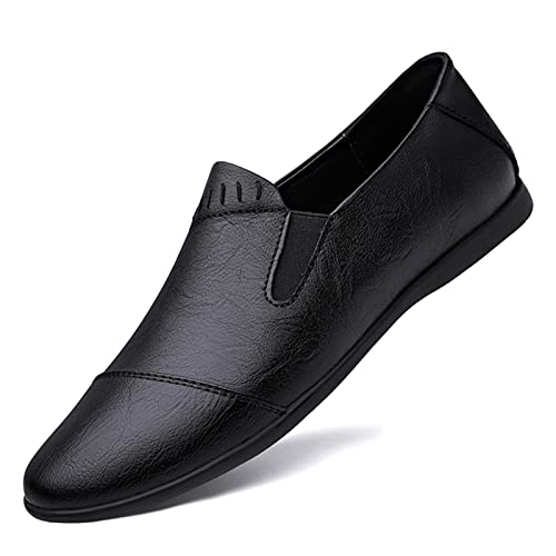 Men's Loafers Shoes Round Toe Lightweight Venetian Loafers Vegan Leather Resistant Flexible Lightweight Wedding Slip On(Black,10 M US)