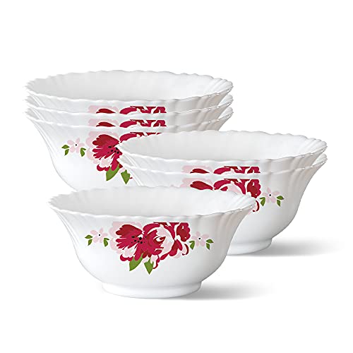 Image of Larah by Borosil Rose Red 6 Pcs Opalware Bowl Set (150 ml Each)
