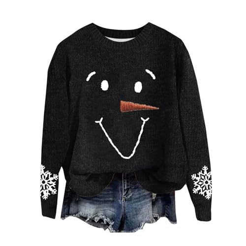 Damen Weihnachtspullover mit Schneemann-Motiv, Schneeflocken-Grafik,...