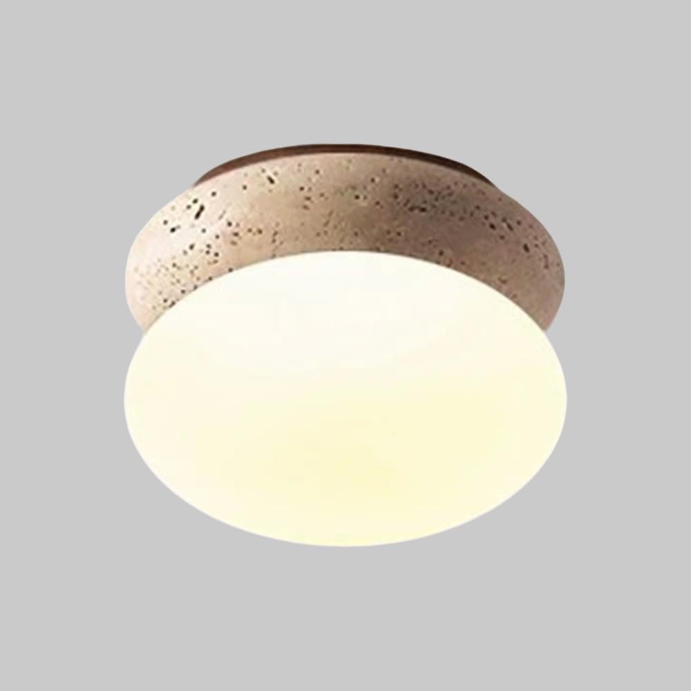Jadssox Trawertynowa Lampa Sufitowa 5,9" Wabi Sabi Oprawa Oświetleniowa Kamień Naturalny Oświetlenie Blisko Sufitu Biały Szklany Klosz Nordyckie Plafon Do Wyspy Kuchennej Przedpokój Przedpokój