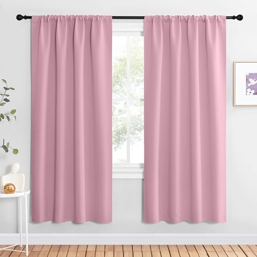 NICETOWN Blackout Curtains for Living Curtains, Rouge Pink, 2 Panels, 42 by 72, Room Darkening Window Curtain Panels, Easy-Care Solid Thermal Insulated Draperies/Drapes for Daughter Room