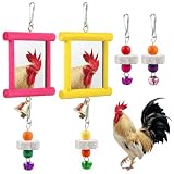 Sumind 2 Pieces Chicken Mirror Toys Hanging Swing Mirror with Bell Wooden Pecking Toy and 4 Pieces...