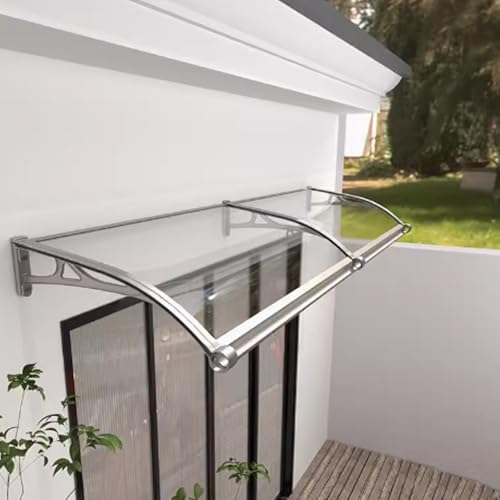 Transparente Polycarbonat-Türüberdachung, Regenschutz für Fenster, stummes Markise mit Aluminiumhalterung, gebogen, für den Außenbereich, Terrassenüberdachung, Grau 80 x 60 cm