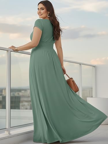 Image of KOH KOH Womens Sexy Cap Short Sleeve V-Neck Flowy Cocktail Gown