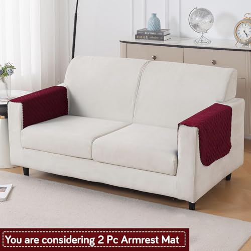 Image of HOKIPO Quilted Sofa Armrest Cover - 1 Pair | 'Quilt Classic' Maroon (NEW-IN-925-MRN*2)