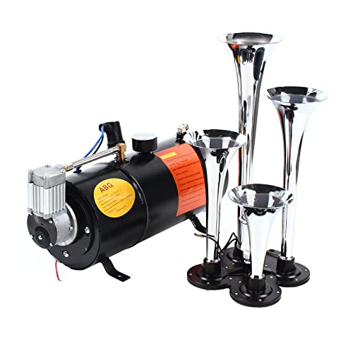 Train Horns Kit, 150 PSI Air Compressor (3L) & 4 Tube Horn For Trucks, Cars, Tractors, Vans, Motorcycles, Boats 150DB