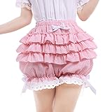 Vibsion Womens Lolita Bloomers Maid Ruffles Pumpkin Pants Bottom Shorts Cute Security Short Pants for Girl Pink M