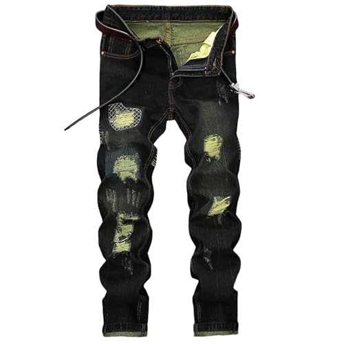 Jean motard déchiré homme pantalon jean coupe ajustée jambe droite