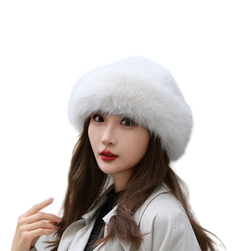 Image of BSYLOO Thickened Faux Fur Warm Hat, Luxurious Women’s Faux Mink Mongolian Hat, Versatile New Winter Beret for Women Girls, White, Small-XX-Large