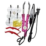 USHTIGER Fusion Hair Extension Connector Wands Install Fusion Flat K Tip Human Hair Keratin Extension Melting Tool Kit For Pre-Bonded Flat Tip Scalp Protectors Teflon Heating Plate Pink