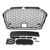 DNA MOTORING Front Factory OE Style Truck Grille Assembly Compatible With Audi A3 2017-2020; w/Parking Sensor Holes, GRL-AU0005-CH-BK