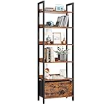 Furologee 6-Tier Bookshelf, Tall 71" Rustic Bookcase with 2 Drawers Storage Organizer, Industrial Display Free Standing Shelf Units, Wood and Metal Storage Rack for Home Office, Bedroom, Rustic Brown | Bookcase, 2 Drawers, Storage Organizer, Industrial, Display, Shelf Units