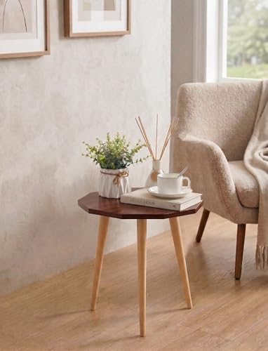Image of UHUD CRAFTS Multipurpose Wooden Foldable Side Table /End Table /Plant Stand /Stool for Living Room & Bedroom | Kids Play Furniture Table - Textured Walnut