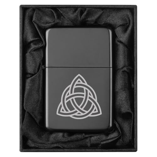 Encendedor con caja de regalo en seda negra con símbolo Trébol Celta miniatura 1