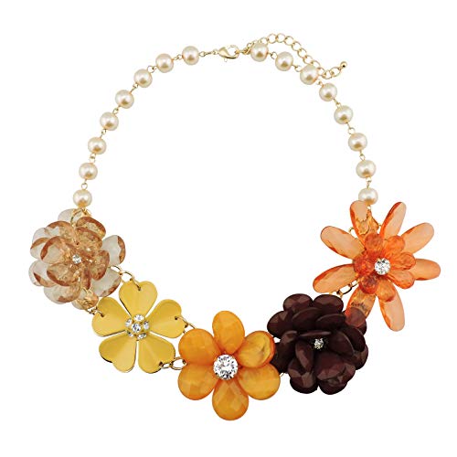 Bocar 5 Flower Braided Crystal Statement Chunky Necklace Bib Collar Flower Pearl Jewelry for Women