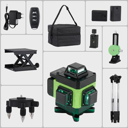 Weytoll Kreuzlinienlaser mit Stativ, 16 Line Laser Level IP54 Wasserwaage, 2400mAh Akku*2, mit Teleskopstativ für Verlegung Bodenfliesen, Installation Trennwänden Kreuzlinienlaser Grün kit