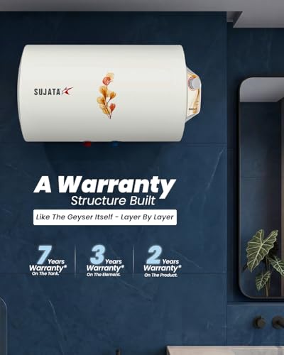 Image of Sujata Horizontal Geyser 25 Ltr | 7 Years Tank, 3 Years Element & 2 Years Comprehensive Warranty | Free Installation, Energy Efficient Storage Water Geyser with Multiple Safety System - SWH63 (White)