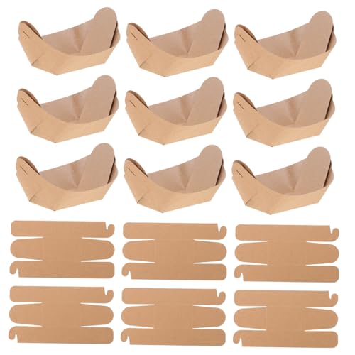 PRETYZOOM 100Pcs Oil Paper Snack Containers Food Boats for Fries Popcorn Nuts Party Use Space Saving Design for Catering and Events