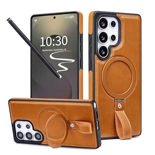 Butaiga for Samsung Galaxy S23 Ultra Case Leather with Stand Brown