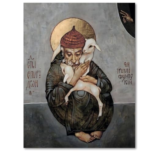 Icono de San Espiridón en madera tallada a mano de 23x30 cm