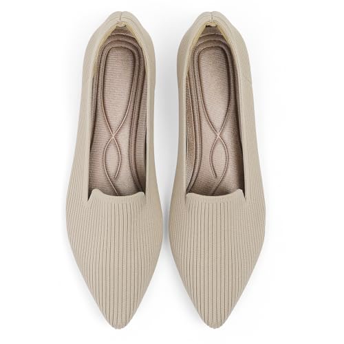 Image of TINGRISE Women's Flats Shoes Pointed Toe Knit Washable Ballet Comfortable Dressy Work Flat