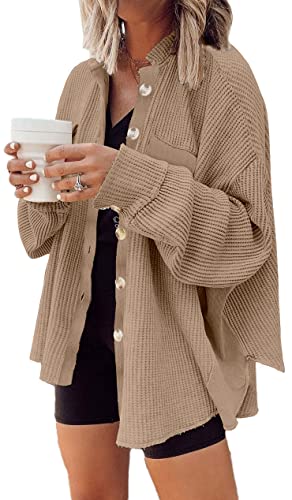 Image of Womens Corduroy Button Down Shirts Color Block Long Sleeve Blouses Tops Jackets