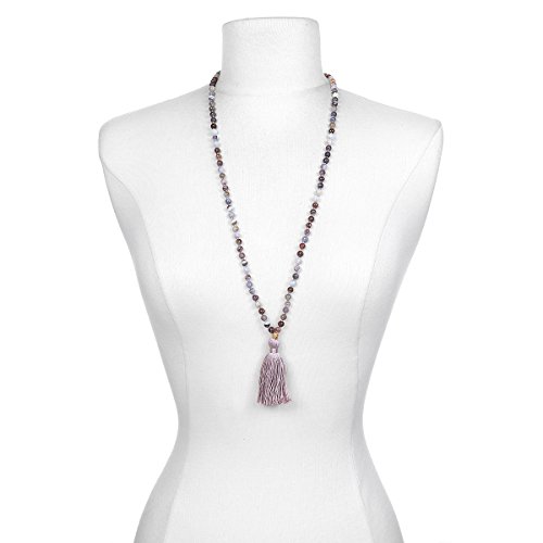 Satya Jewelry Botswana Agate Gold Lotus Mala Necklace 30-Inch, Pink Satya Jewelry Botswana Agate Gold Lotus Mala Necklace 30-Inch, Pink - Image 3