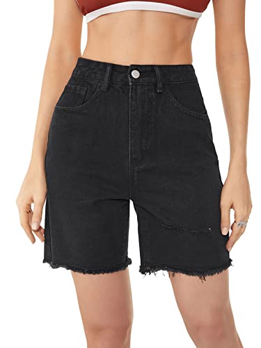 SweatyRocks Women's High Waist Denim Shorts Straight Leg Raw Hem