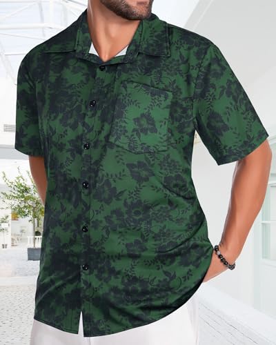 Image of Men Hawaiian Shirt Short Sleeve Summer Beach Button Down Shirts with Pocket
