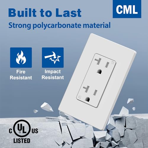 Image of CML 50 Pack 20 Amp Decorator Receptacle Outlet with Screwless Wall Plate