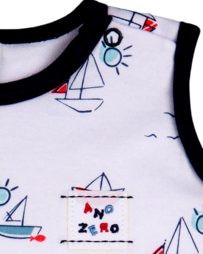 Macacao Bebe Menino Curto Suedine Liso e Estampado Kit Macacão Suedine Algodao Verao Barquinhos 2 Pç