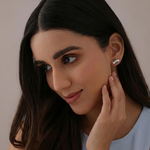Image of TRUESILVER ACPL 925 Sterling Silver Personalized Earrings for Women | Customized Name Initial Earrings for Womens | Gift for Birthday Anniversary Wedding