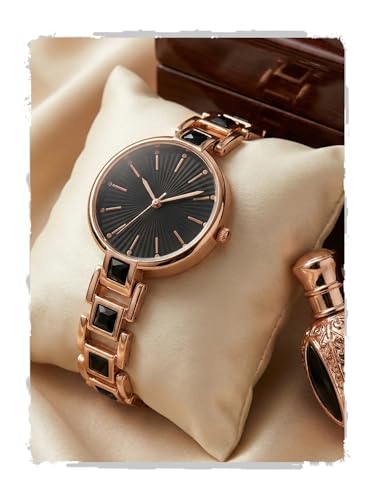 Image of AMERICANVIBER Red Diamond-Studded Women's Analog Watch with Adjustable Strap, Stylish Round Dial Wrist Watch for Girls & Ladies, Suitable for Casual, Office, and Formal Use