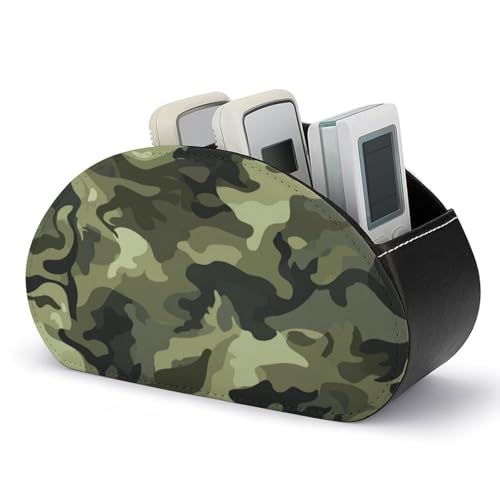Jubonexis Soporte de control remoto con 5 compartimentos de cuero para TV, organizador de escritorio, color verde oscuro