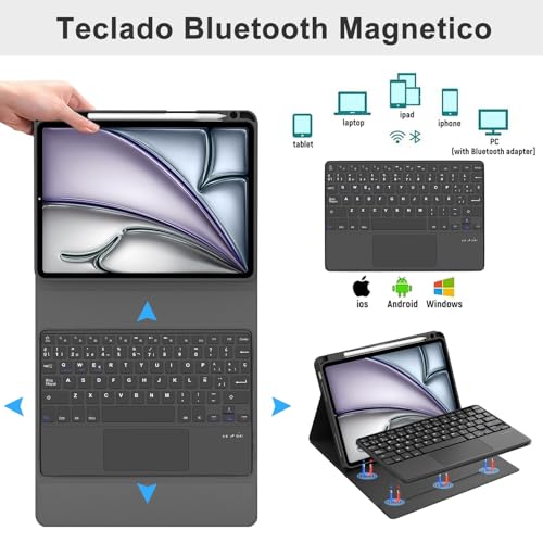 Funda para iPad Air con trackpad multitáctil y teclado Bluetooth extraíble 3