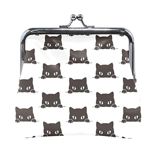 AJINGA Black Cat Face Coin Purse Pumpkin Leather Coin Wallet Snap Closure Clutch Bag