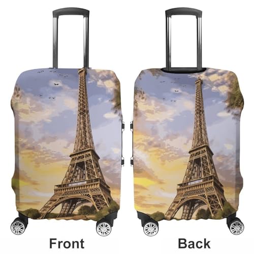 Eiffel Tower Paris Travel Luggage Cover Dustproof Suitcase Cover Luggage Covers For Suitcase Thicken Elastic Suitcase Protector Washable Baggage Covers Fit 19-32 Inch Luggage S3