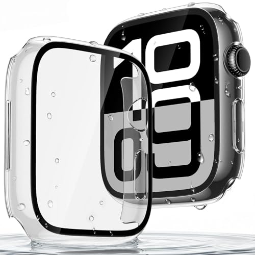 Recata 2 Stück wasserdichte Hülle für Apple Watch Series 9/8/7 41mm Harte PC Schutzhülle mit Gehärtetem Displayschutz Ultradünne Kratzfeste Schutzhülle mit HD-Klarheit für iWatch Matt Transparent