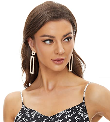 Ceomate 14K Gold Plated Rhinestone Long Drop Earrings, Geometric Rectangle Hypoallergenic Jewelry Gift For Women Girls Z19002G #TOP6
