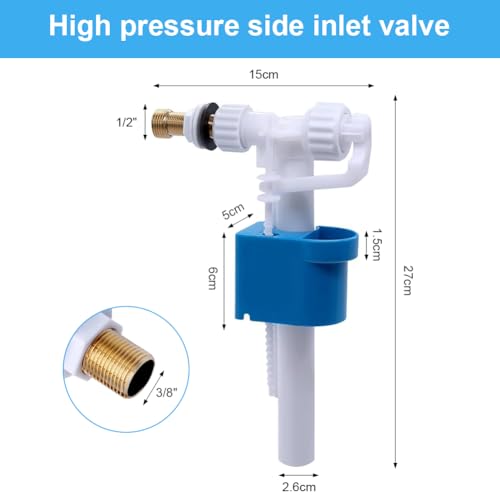 DASIAUTOEM Spülkasten Füllventil Universal, Stabile Wasserauslass-Toilettenspülkasten-Spülteile, G3/8 und G1/2 Messing Anschluß Spülkasten Ersatzteile für Kunststoff und Keramikspülkästen