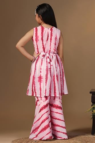Image of Fashion Dream Girls Georgette Tie and Dye Printed Kurta Set|Ethnic Set|Kids Sharara & Palazzo Set
