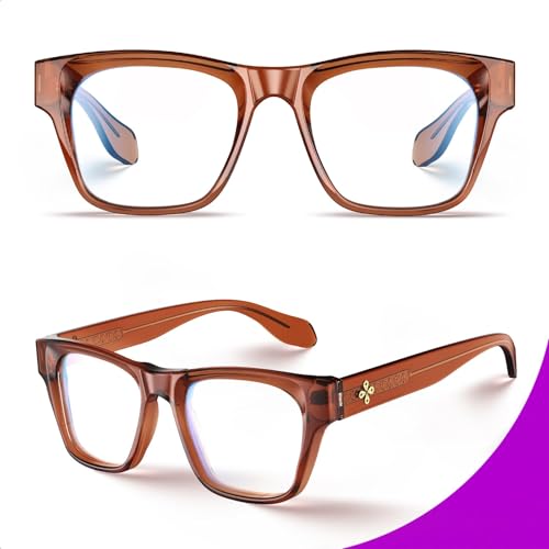 Image of VISOONE Square Blue Light Blocking Glasses TR90 Clear Lens for Women Men BONA