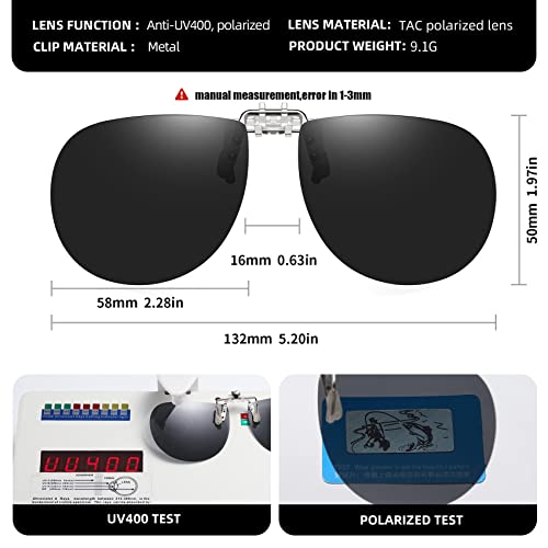 Polarized Large Flip Clip On Sunglasses over Glasses2