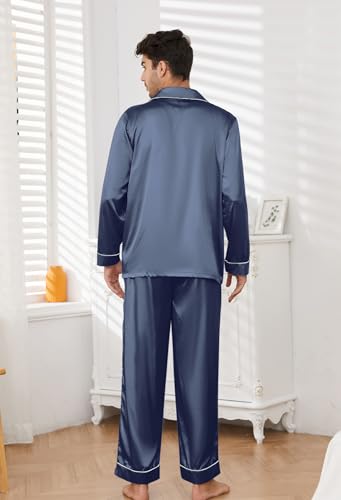 Image of U2SKIIN Mens Silk Pajamas Set, Long Sleeve Satin Pajamas for Men Sleepwear Button Down Pjs Set Two-piece