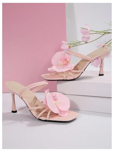 Image of MakeMeChic Women's Open Toe Floral Kitten Heels Flower Summer Beach Sandals
