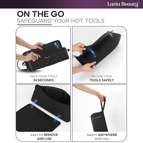 2-in-1 Hot Hair Tools Travel Bag, Removable Heat-Resistant Silicone Mat, Clear Pockets for Accessories, Protects Surfaces from Burns, Ideal for Curling & Flat Irons, Includes Heat-Resistant Glove3