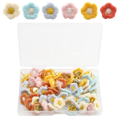 60 Piezas Pins de Empuje de Flores Pulteras de Pulgar Flower Pins de Empuje de Flores Decorativos Coloridos Floret Cortas de Pulgar Bulletin Pins para Pared de la Foto, tablón de boletos, Tachuelas d