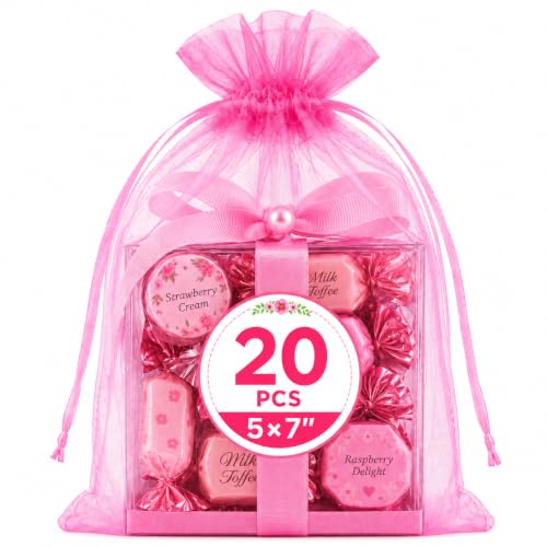 Image of XCLUSY 20PCS (13X18CM)(5x7 inchINCH) Potli Bags for Gifting - Multipurpose Wedding Return Gift Bags | Party Favour, Birthday, Anniversary, Festive Packing Pouches | Organza, Cloth, Brocade, Fancy Luxury Goodie Bags (PINK, 1 Count(Pack of 20))